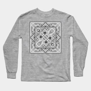 Gray Ornamental Mandala Long Sleeve T-Shirt